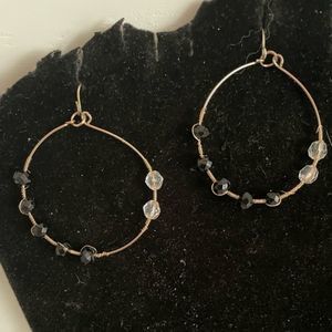 2.25” Fossil gold tone & hematite beaded hoop earrings